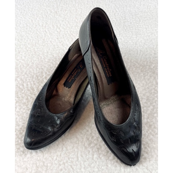 (VTG) CENTRALINA • Black Genuine Leather Pointed Toe Kitten Heels - Picture 16 of 16